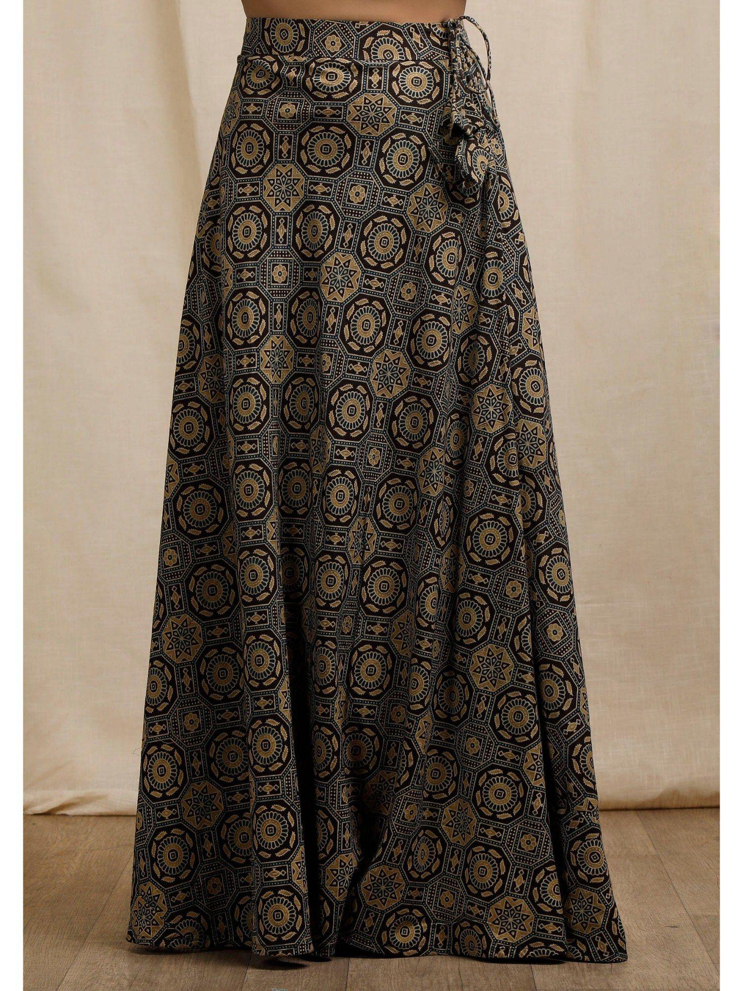 multi-colour ajrakh print flared skirt