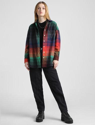 multi-colour check oversized overshirt