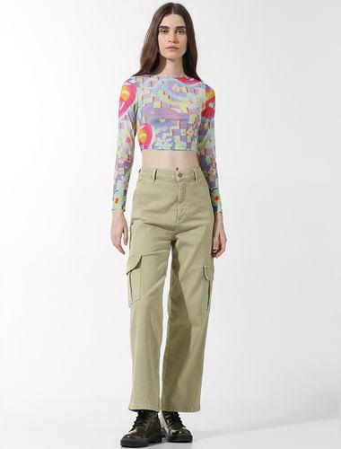 multi-colour cropped mesh top