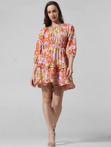 multi-colour floral mini dress