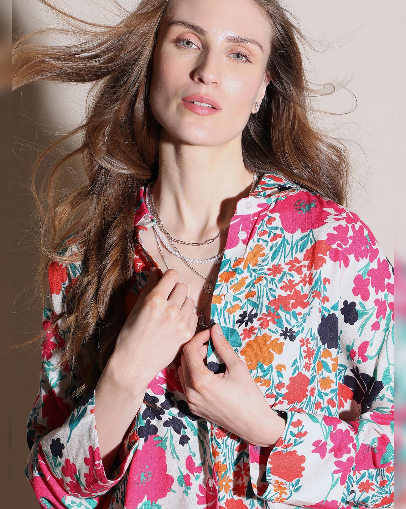 multi-colour floral print shirt