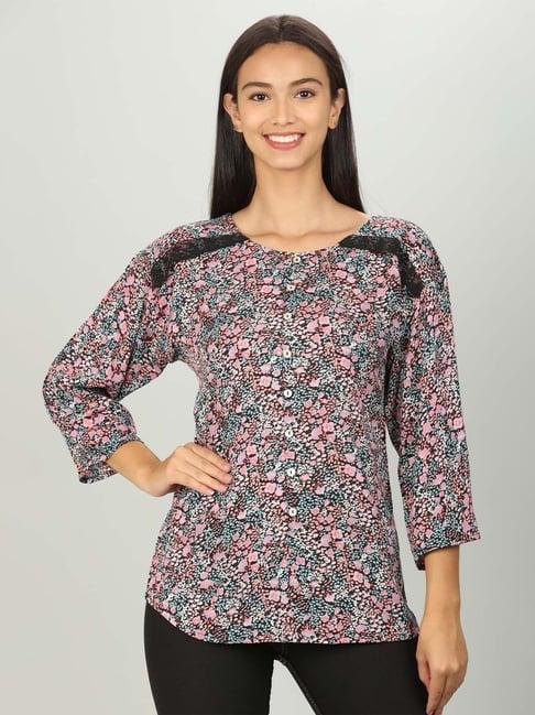 multi colour printed  top with round neck
