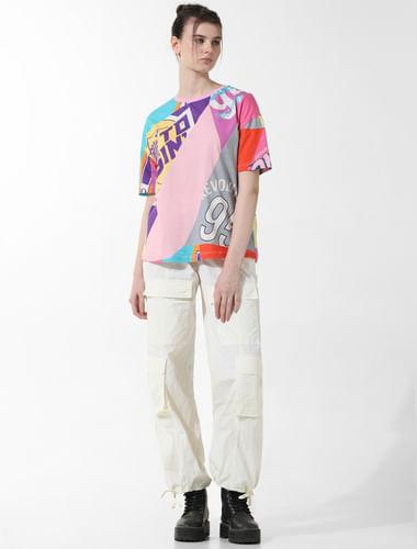 multi-colour printed oversized t-shirt