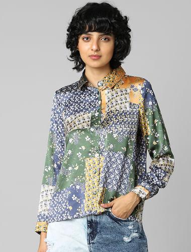 multi-colour printed satin shirt