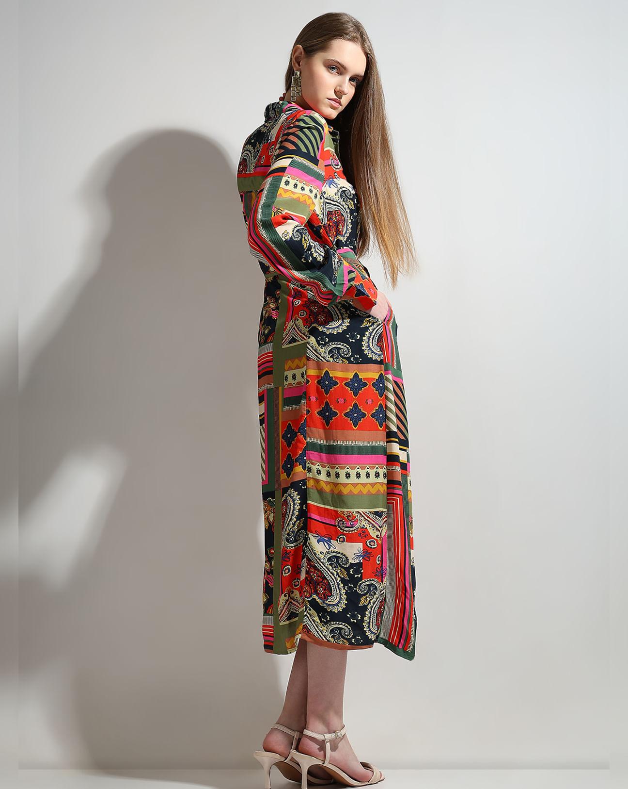 multi-colour printed shirt dress