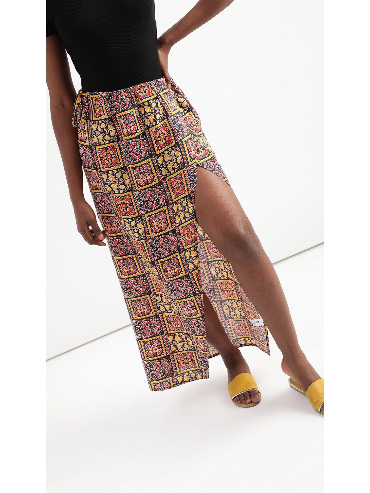 multi colour slit maxi skirt