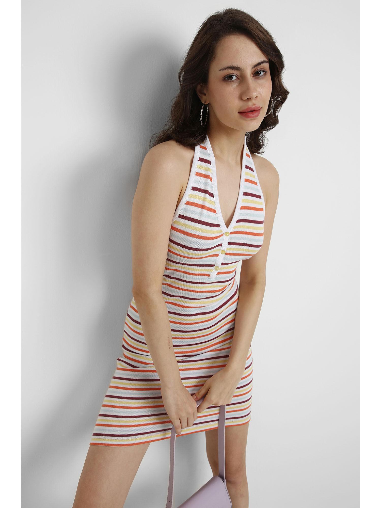 multi-colour stripe mini dress