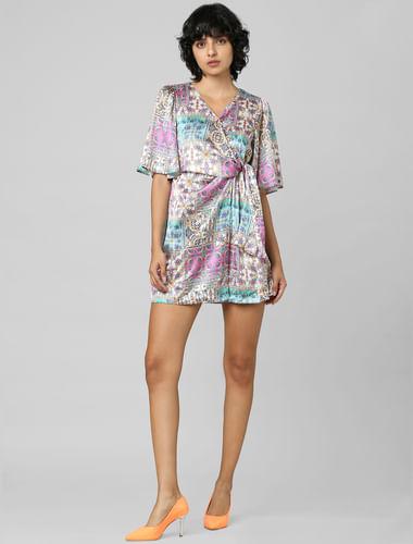 multi-colour wrapover satin dress