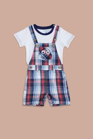 multi-coloured check knee length casual baby regular fit dungaree