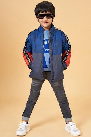 multi-coloured cut & sew casual full sleeves high neck boys regular fit  jacket