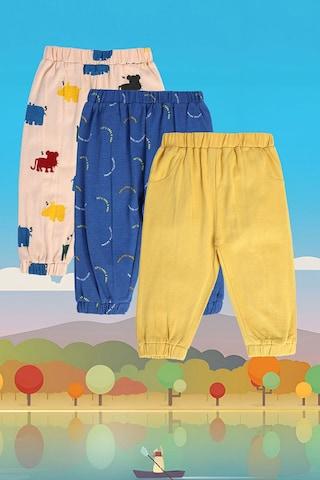 multi-coloured print full length casual boys regular fit trousers
