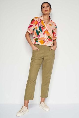 multi-coloured print polyester regular collar women regular fit tops