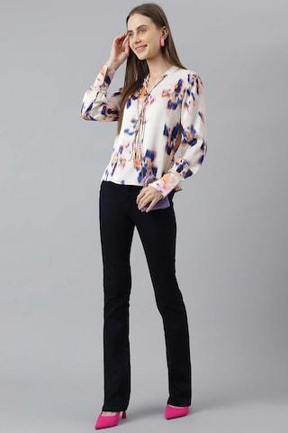 multi-coloured print polyester tie-up neck women classic fit tops