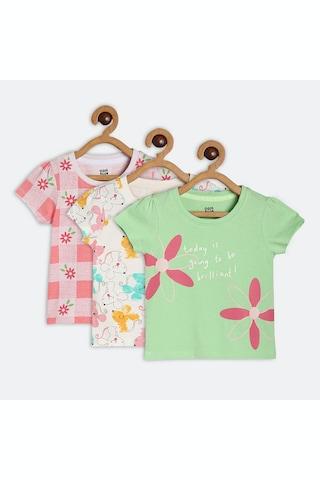 multi-coloured printed casual short sleeves round neck girls regular fit top