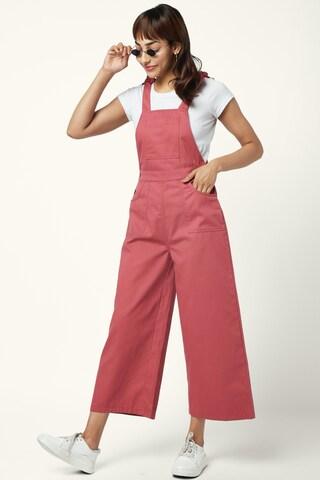 multi-coloured solid square neck casual sleeveless women jumpsuit