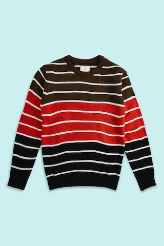 multi-coloured stripe casual full sleeves crew neck boys regular fit sweater