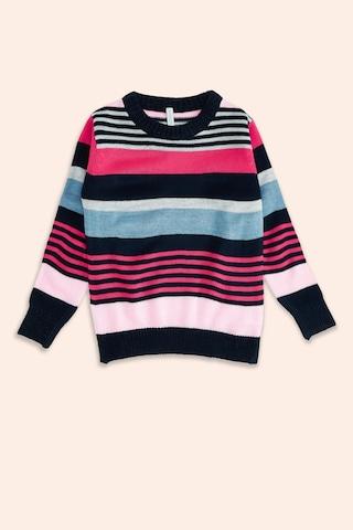 multi-coloured stripe casual full sleeves round neck girls regular fit sweater