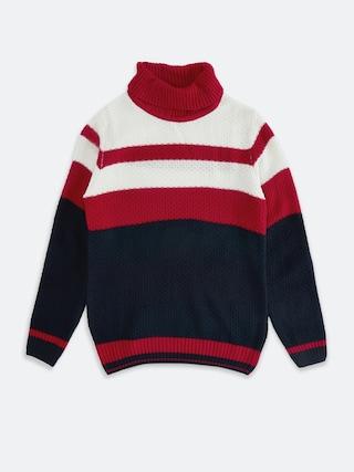 multi-coloured stripe casual full sleeves turtle neck boys regular fit sweater