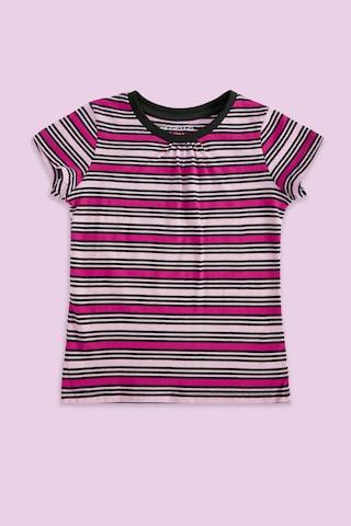 multi-coloured stripe casual half sleeves round neck girls regular fit t-shirt