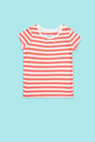 multi-coloured stripe casual short sleeves round neck girls regular fit t-shirt