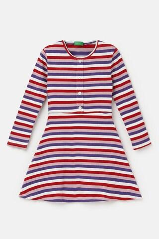 multi-coloured stripe lycra round neck girls regular fit dresses