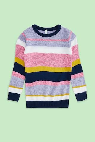 multi-coloured stripe winter wear full sleeves round neck girls regular fit sweater