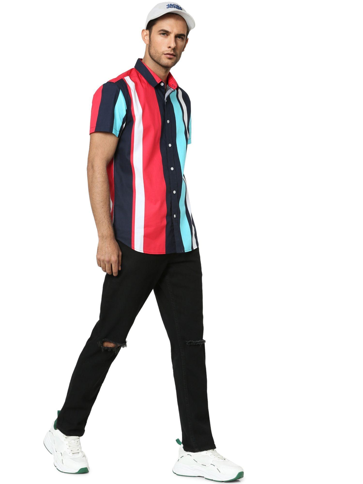 multi-coloured striped half sleeves shirt