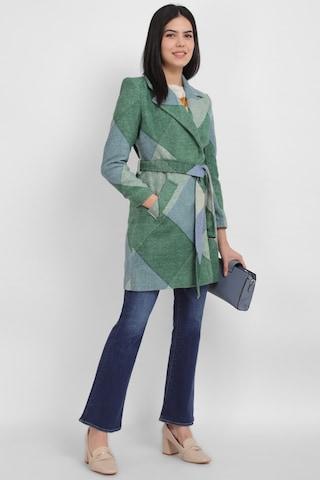 multi-coloured check casual full sleeves notch lapel women regular fit jackets