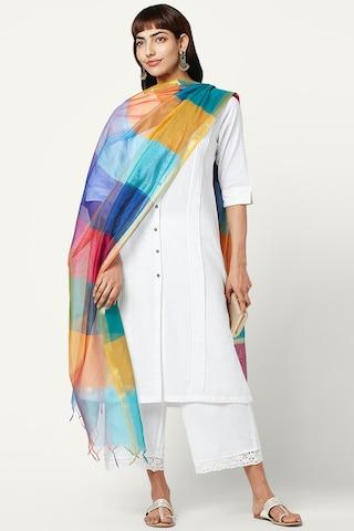 multi-coloured color block cotton polyester dupatta