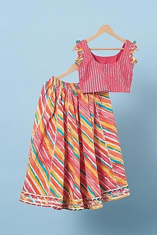 multi-coloured cotton printed lehenga set for girls