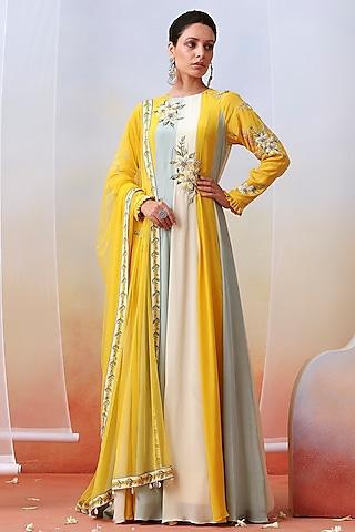 multi-coloured embellished anarkali set