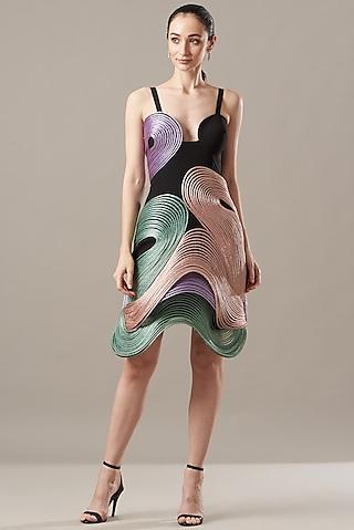 multi-coloured embroidered draped dress