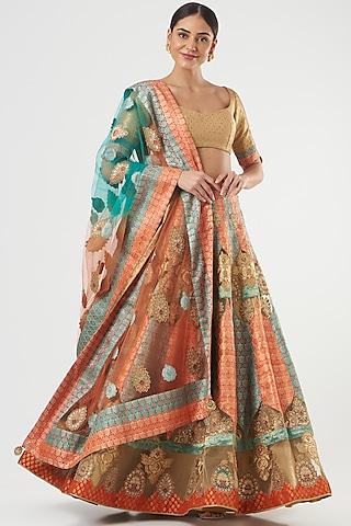 multi-coloured embroidered lehenga set