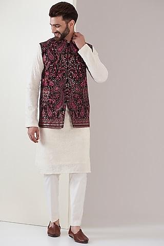 multi-coloured georgette embroidered nehru jacket