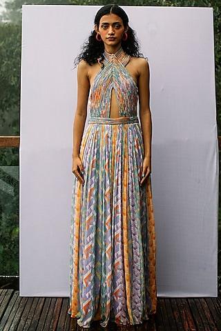 multi-coloured hand embroidered gown