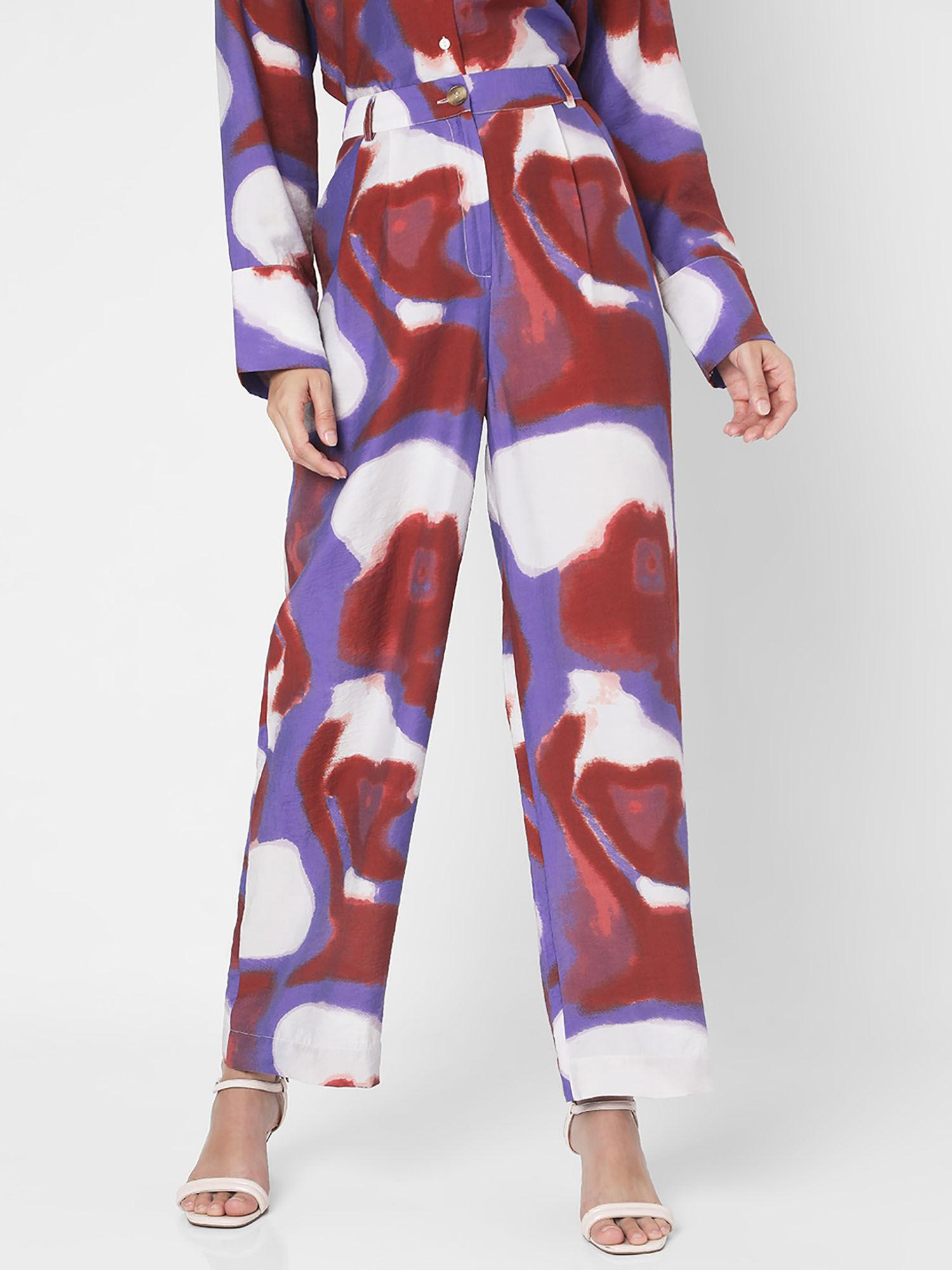 multi-coloured high rise abstract print pant