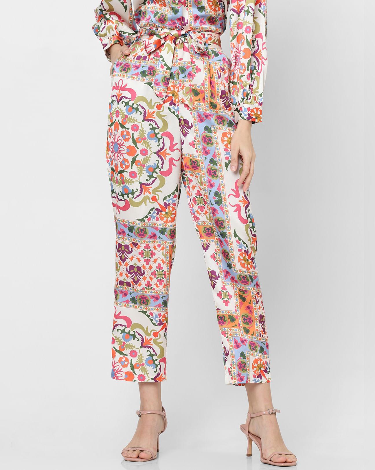 multi-coloured high rise printed pants