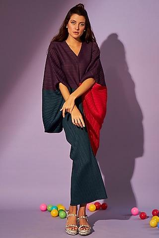 multi-coloured pleated fabric kimono dress