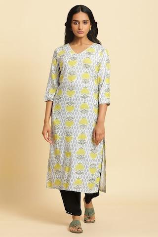 multi-coloured print calf-length casual women regular fit kurta