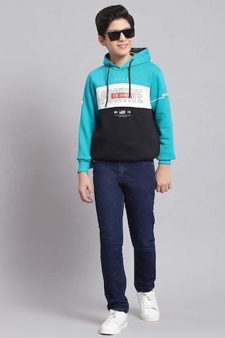 multi-coloured print cotton hooded neck boys regular fit sweatshirt