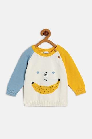 multi-coloured print cotton round neck boys regular fit sweater