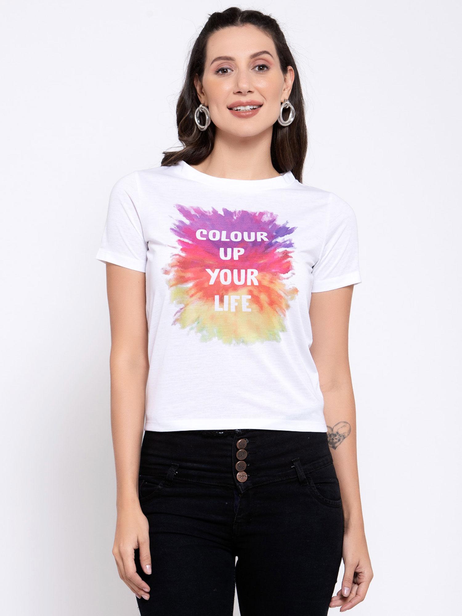 multi-coloured print holi t-shirt