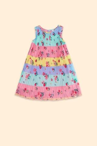 multi-coloured print round neck party sleeveless baby regular fit dress