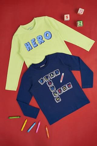 multi-coloured printed casual full sleeves crew neck boys regular fit pack of 2 t-shirt