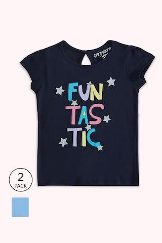 multi-coloured printed casual short sleeves round neck girls regular fit t-shirt
