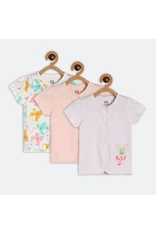 multi-coloured printed casual short sleeves round neck girls regular fit top