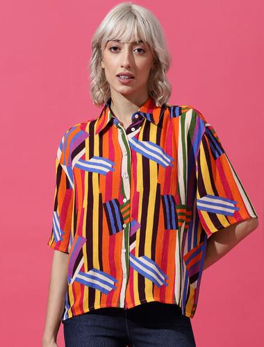 multi-coloured printed crepe shirt