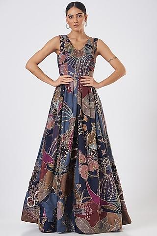 multi-coloured printed gown