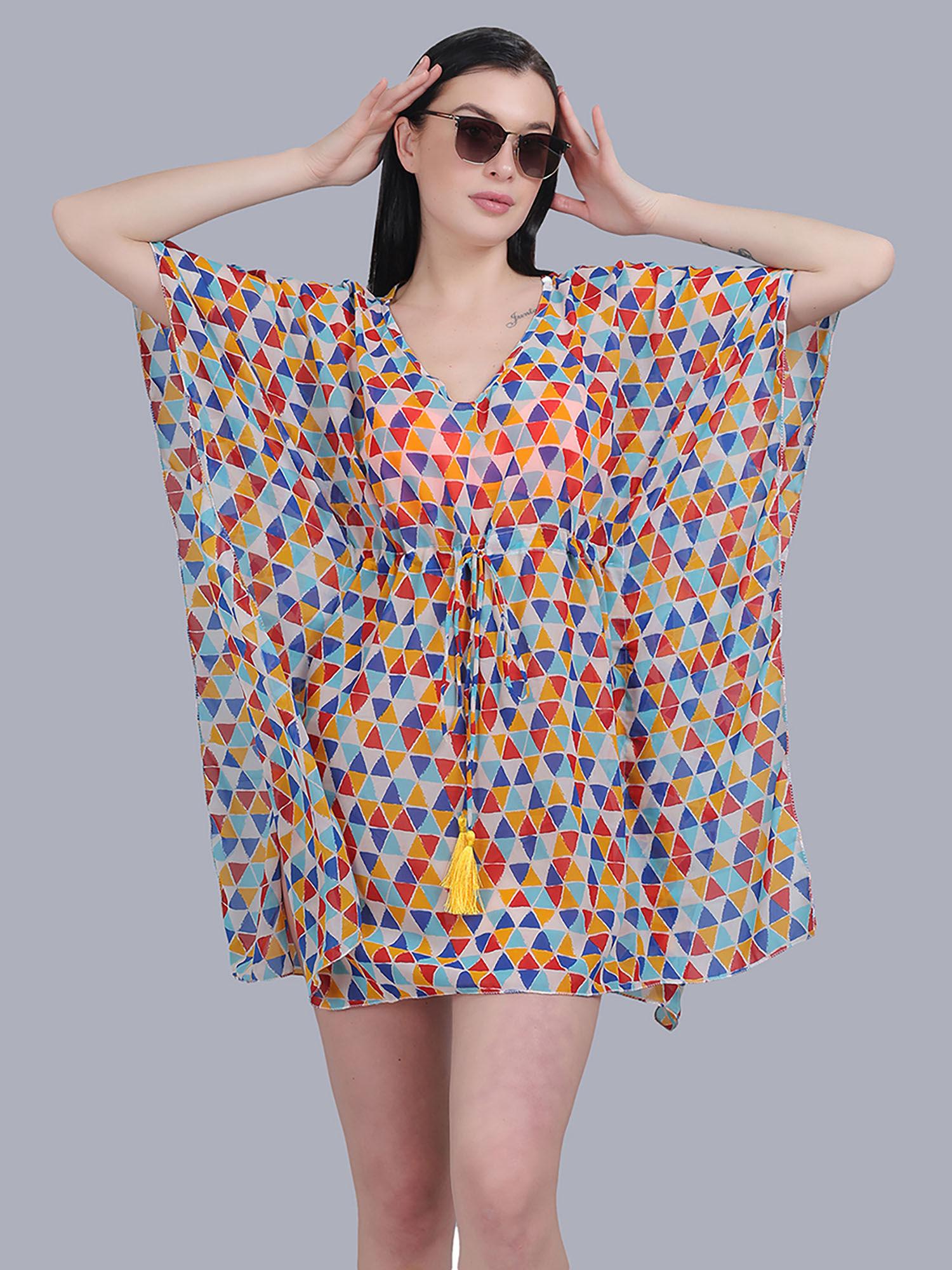 multi coloured printed kaftan dress