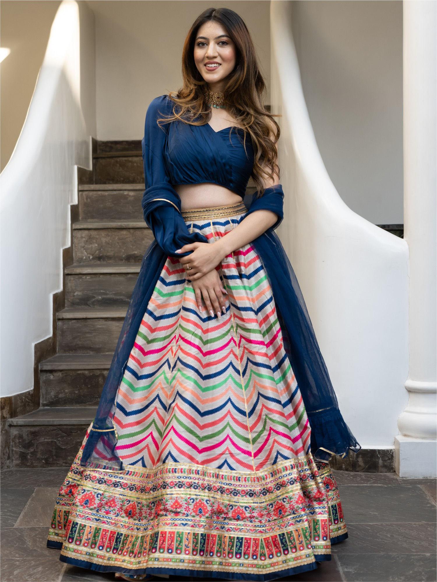 multi-coloured printed lehenga (set of 3)